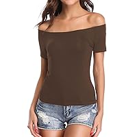 Fuinloth Women's Off Shoulder Tops, One Shoulder Shirts, Short Sleeves Sexy Slim Fit Tees