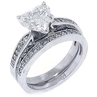 14k White Gold Heart Shape Diamond Engagement Ring Wedding Band Set 2.18 Carats