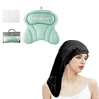 Ergonomic Light Green Bath Pillows for Tub Neck and Back Support & 100% Mulberry Silk Hair Bonnet for Long Hair