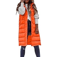 TUNUSKAT Small Bags, Long Puffer Vest Women Plus Size Winter Coats Sleeveless Hoodie Jacket Full Zipper Down Coat Warm Puffer Outwear