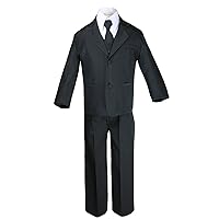 Leadertux 5pc Formal Wedding Boys Black Vest Necktie Set Suits from Baby to Teen