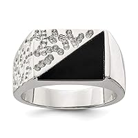 925 Sterling Silver Solid Textured Polished Open back Mens Cubic Zirconia and Simulated Onyx Ring Jewelry for Men - Ring Size Options: 10 11 9