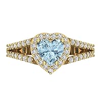 Clara Pucci 1.85 ct Heart Cut Solitaire W/Accent split shank Blue Simulated Diamond Anniversary Promise Bridal ring 18K Yellow Gold