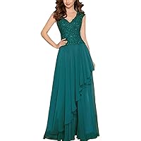Lorderqueen Chiffon Long Mother of The Bride Dress Lace Evening Party Gowns