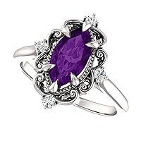 Vintage Purple Marquise Engagement Ring, Victorian 1 CT Marquise Purple Diamond Ring, Filigree Marquise Purple Amethyst Ring, 925 Sterling Silver /10K/ 14K/ 18K Solid Gold Ring, Perfact for Gifts