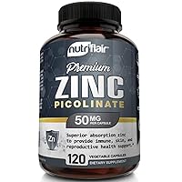 Zinc Picolinate 50mg, 120 Capsules - Maximum Absorption Zinc Supplement Pills - Immune System Booster, Immunity Defense, Powerful Non-GMO Antioxidant - Compare to gluconate, Citrate, Oxide