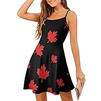 Canada Flag Maple Women's Casual Sling Dresses Adjustable Strap Tank Dress For Beach/Party/Evening XL
