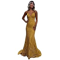 Basgute Sparkly Sequin Mermaid Prom Dresses for Teens 2023 Long Bodycon Glitter Lace Formal Evening Party Gown for Women