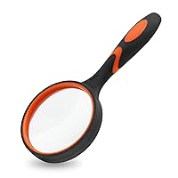 MJIYA Magnifying Glass, 8X Handheld Reading Magnifier for Kids and Seniors, Non-Scratch Quality Glass Lens, Shatterproof Design, Microfibre Cleaning Cloth Included (65mm, Orange)