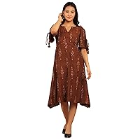 Women's Ikat Brown Cotton Midi Dress