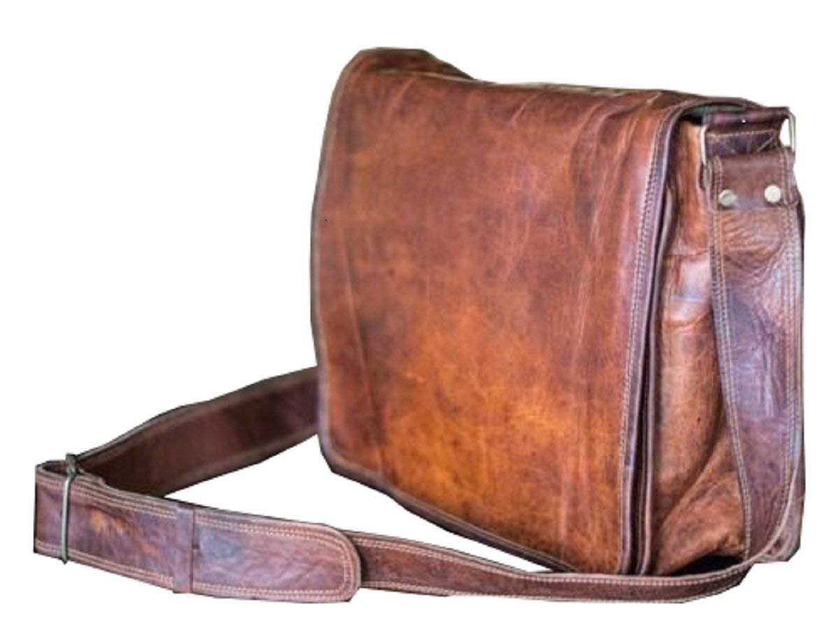 handolederco. 15 Inch Leather Full Flap Messenger Handmade Bag Laptop Bag Satchel Bag Padded Messenger Bag School Brown (15X11)
