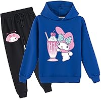 Children My Melody Casual Long Sleeve Pull on Hoody and Long Pants,Lightweight Sweat Suit for Girls