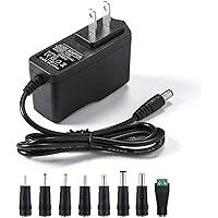 12V 2A AC Adapter Charger Replacement with 8 Tips, Regulated 12 Volts 2000mA Power Supply Cord for LED Strip Light, CCTV Camera, BT Speaker, GPS, Webcam, Router, DC12V Transformer (6ft)