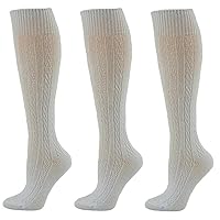 Classic Cable Knit Socks, Combed Cotton Knee High Uniform Socks - 3 Pair Pack - Ultimate Comfort, Softness & Durability