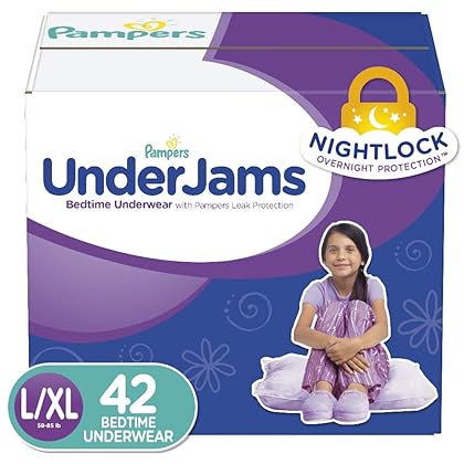 Pampers UnderJams Disposable Bedtime Underwear for Girls, Size L/XL, 42 Count, Super Pack