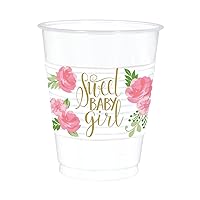 Amscan Elegant Floral Baby Clear Plastic Cups (16 oz) - Pack of 25 - Perfect for Showers & Parties
