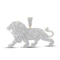 The Diamond Deal 10kt Yellow Gold Mens Round Diamond Lion Animal Charm Pendant 5-1/2 Cttw