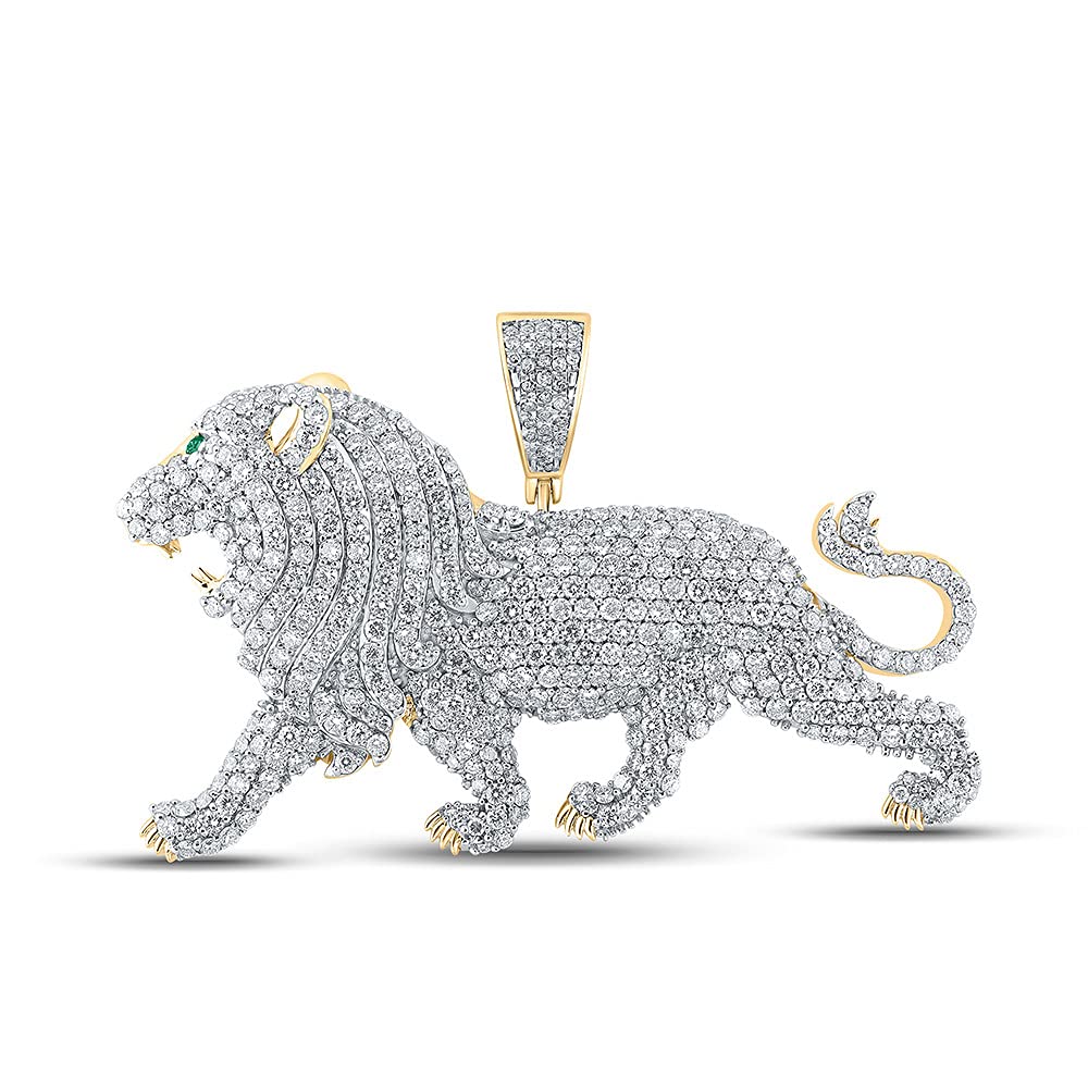The Diamond Deal 10kt Yellow Gold Mens Round Diamond Lion Animal Charm Pendant 5-1/2 Cttw