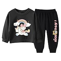 Kids Girls 2Pcs Sweatshirt Outfits Pattern Print Long Sleeve T-shirt with Jogger Pants Set Outdoor Playwear