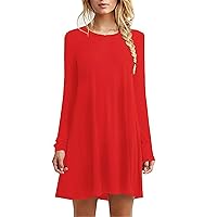Andongnywell Women's Long Sleeve Loose Plain Dresses Casual Dresses Patchwork Solid Color Slim Fit Dressed
