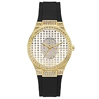 GUESS Ladies 39mm Watch - Black Strap Gold Tone Case Clear Dial