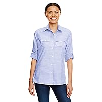 Burnside womens Textured Solid Long Sleeve Shirt (5247), Blue, Small
