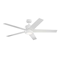 Kichler 56 inch Brahm LED Ceiling Fan with Etched Cased Opal Glass in Matte White with Reversible Matte White and Silver Blades