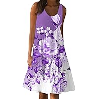 Dresses for Women 2024 Summer Beach Dress Casual Boho Midi Sundresses Sexy Sleeveless Ruffle Party Dress with Pocket