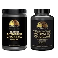 Double Detox Power Bundle - Organics Activated Coconut Charcoal Capsules & Finely Ground Coconut Charcoal Powder for Natural Cleansing