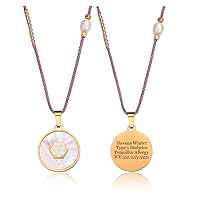 Medical Alert Necklace for Women Shell & Gold-Tone Stainless Steel Emergency ID Tag Pendant Necklace for Girls Custom Engraved Medical Alert Jewelry