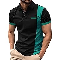 Mens Short Sleeve Polo Shirts Loose Geometric Color Block Printed Button Down Shirt Outdoor Office Versatile T-Shirt