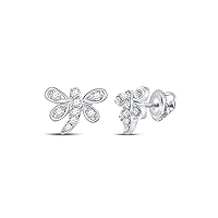 10K White Gold Diamond Beautiful Butterfly Dragonfly Stud Earrings 1/10 Ctw.