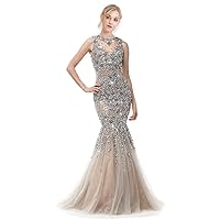 Sliver Bling Bling Crystals Beaded Mermaid Women's Prom Evening Shower Dress Celebrity Party Gown