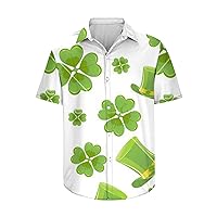 Mens St Patricks Day Shirts Short Sleeve Button Down Green Tops Irish Shamrock Clover Graphic Hawaiian T-Shirt