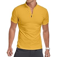 YTD Men's Long/Short Sleeve Polo Shirts Quarter-Zip Casual Slim Fit Mock Neck Basic Designed Cotton Shirts