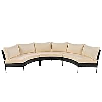 3 Piece Curved Outdoor Sectional Sofa Half-Moon Patio Furniture Set, All Weather Sectional Sofa with Cushions, Perfect for Deck Backyard Sunroom Garden (Beige)