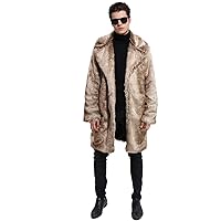 UMREN Men's Luxury Faux Fur Coat Jacket Winter Warm Long Coats Overwear Outwear