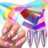Aurora Nail Foil Transfer Stickers,Nail Art Supplies Holographic Aurora Glass Gradient Rainbow Color Decals Cellophane Mermaid Mirror Colorful Design French Designer Manicure Decorations 8 PCS