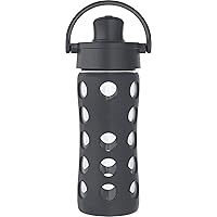 Lifefactory 12-Ounce Glass Water Bottle with Active Flip Cap and Protective Silicone Sleeve, Carbon