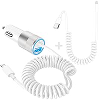 [Apple MFi Certified] iPhone Charger Fast Car Charging, BARMASO 4.8A USB Power Rapid Car Charger with Built-in Coiled Lightning + 6FT Lightning Cable for iPhone 14 13 12 11 Pro/XS/XR/X/SE/iPad/AirPods