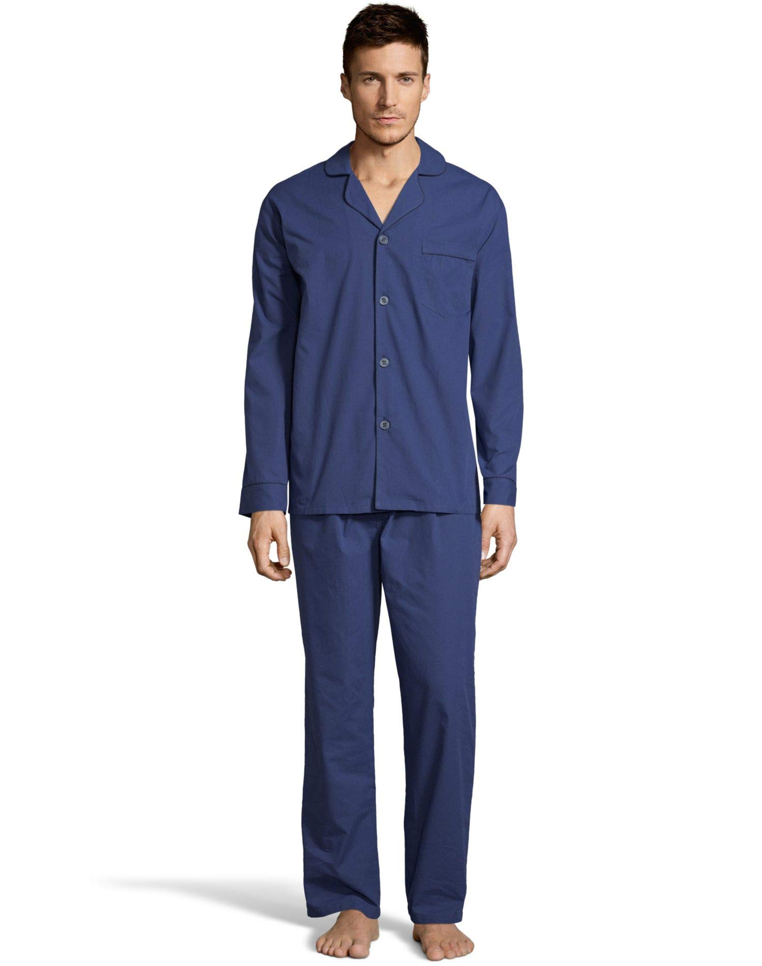 Hanes Men's Long Sleeve Plain Weave Pajama Set