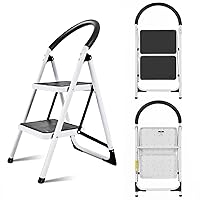 COSTWAY 2 Step Ladder, Folding Step Stool w/Wide Anti-Slip Pedal & Cushioned Handle, Multiuse Lightweight Portable Stepladder 330 lbs Capacity, Stool Ladder for Home Kitchen Office