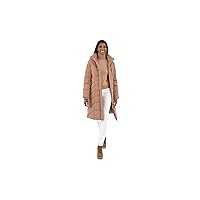 Kensie Women's Long Storm Weight Puffer Coat with Hood, Warm Taupe, Medium