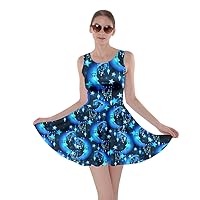 CowCow Womens Starry Night with Shiny Silver Stars and Stripes Space Galaxy Skater Dress, XS-5XL