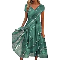 Summer Dresses for Women 2024 Casual Loose Beach Sundress Boho Fashion Floral Print Plus Size Flowy Midi Dress