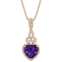 PEORA Solid 14K Rose Gold Genuine Amethyst and Lab Grown Diamonds Heart Shape Trinity Pendant, 2.70 Carats total