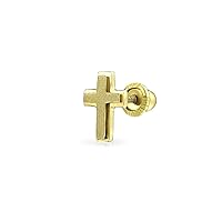Tiny Minimalist Helix 1 Piece Ear Lobe Piercing Daith Ichthus Christian Jesus Fish or Black Gold Cross Real Yellow 14K Gold Cartilage Stud Earring For Women Teen Safety Screw Back