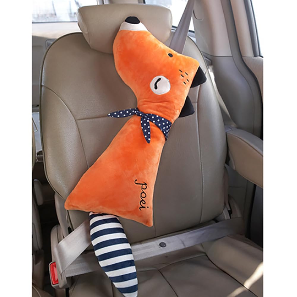 babism Travel Safety Cushion Vehicle Headrest Neck Support Pillow Shoulder Pads for Kids Adults Car Seat Belt Cover Car Seat Belt Pillow Kids Seatbelt Cover Animal Seat Belt Pillow (Fox)