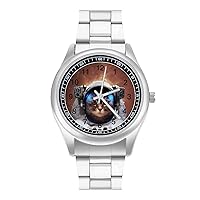 Cat Astronaut Fashion Wrist Watch Arabic Numerals Stainless Steel Quartz Watch Easy to Read