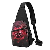 Sling Bag Crossbody for Women Fanny Pack Rose Red Chest Bag Daypack for Hiking Travel Waist Bag
